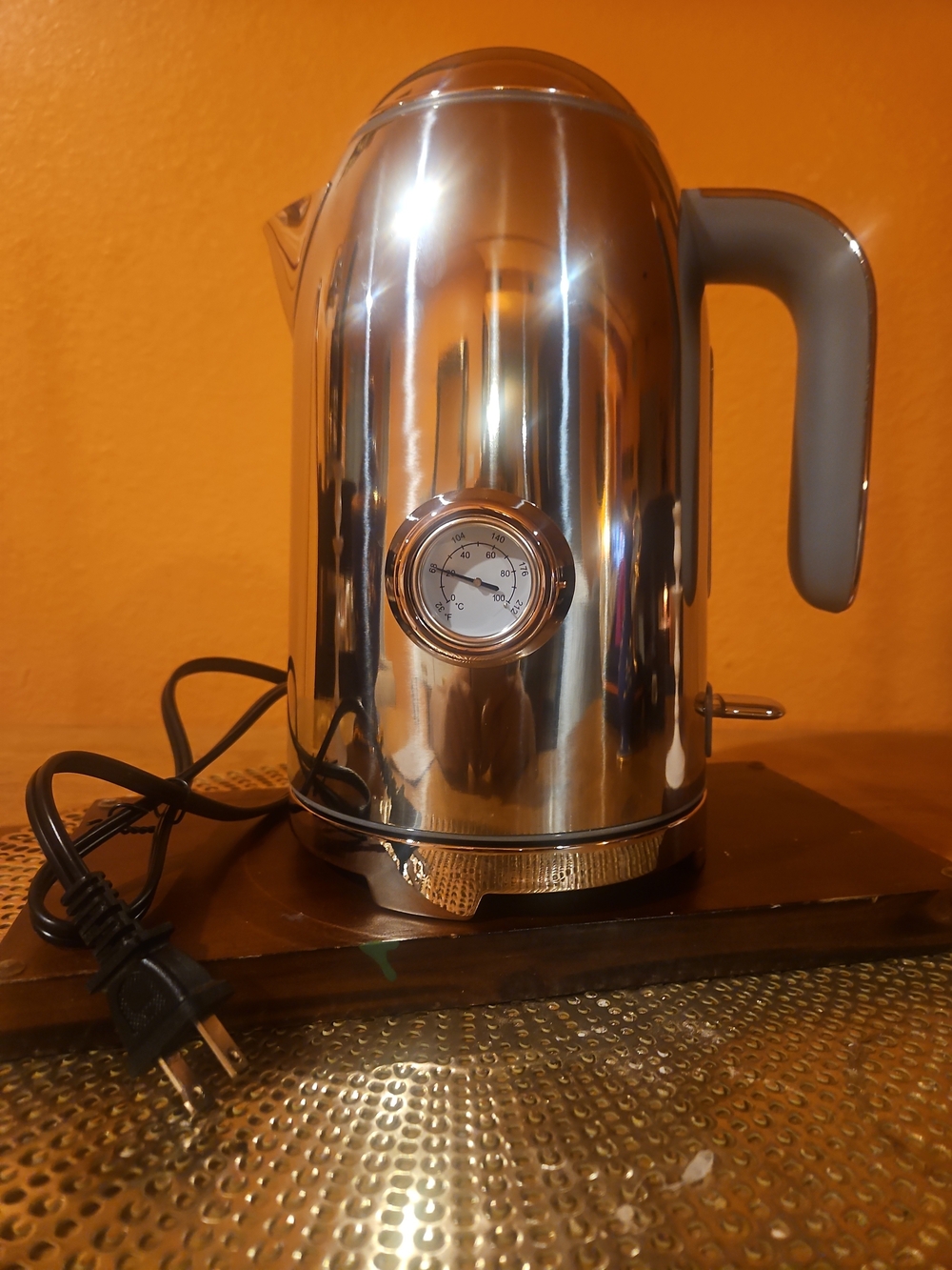 Stainless Steel Electric Kettle with Temperature Gauge - Chrome/Gray Handle
